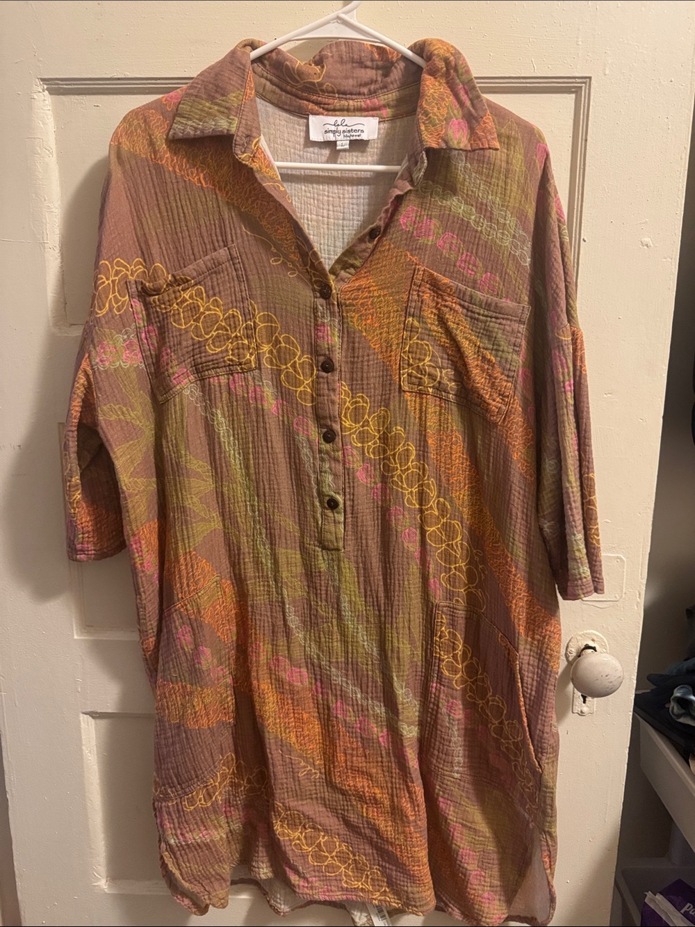 Soft Surroundings Mauve Multicolor Button-Front Tunic Dress